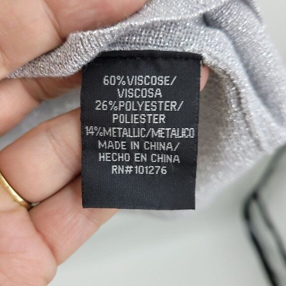 90's Rampage Sweater Gray Silver Metallic Threading Deep Draped Cowl Tunic M - Picture 11 of 12